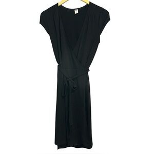 Old Navy Black Midi Wrap Dress with Cap Sleeves size small petite